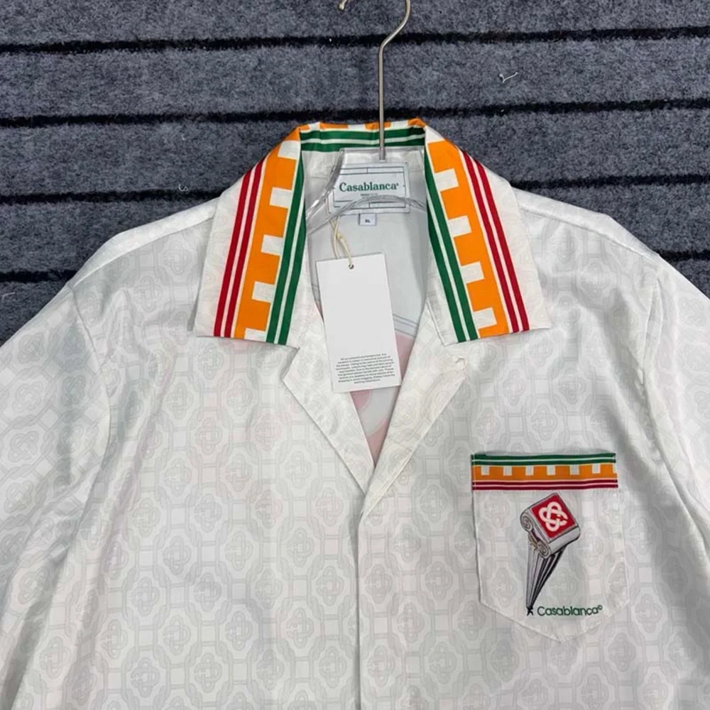 Casablanca Leaning Column Printed White Silk Shirt